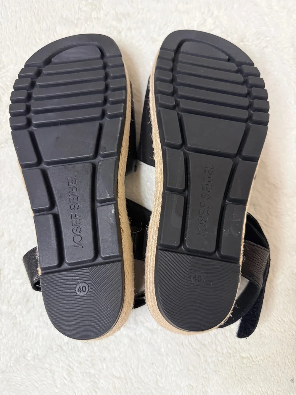 Josef Seibel Miranda Black Espadrille Wedge Ankle Strap Sandals - Sz 40/9, NWOB